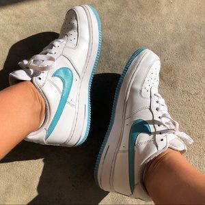 Nike Air Force 1 White and Turquoise